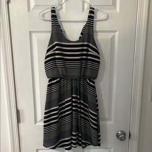 Striped Navy and Tan Sleeveless Dress from Lush